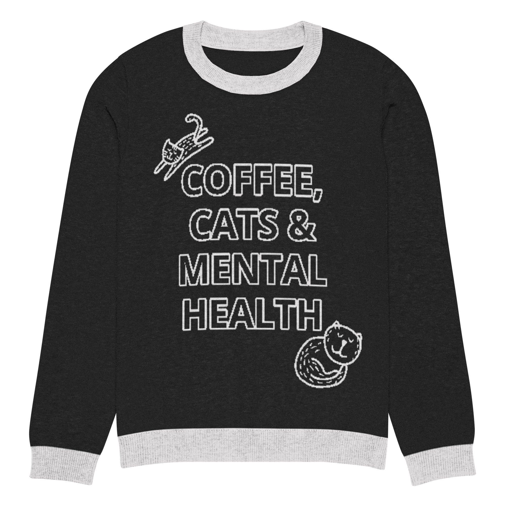 Coffee, Cats & Mental Health Knitted Sweater - Image 8